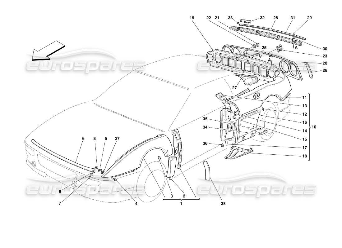 ferrari 355 (2.7 motronic) karosserie - teilediagramm für außenverkleidungen