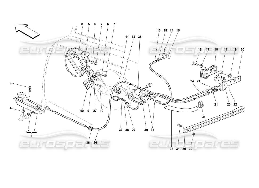 ferrari 355 (2.7 motronic) öffnungsvorrichtungen für heckhaube und tankklappe - teilediagramm