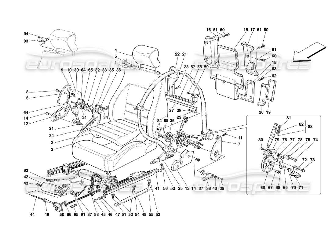 ferrari 355 (5.2 motronic) teilediagramm für sitze und sicherheitsgurte