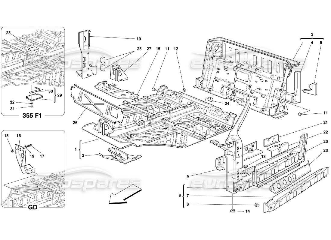 ferrari 355 (5.2 motronic) zentrale teilstrukturen teildiagramm