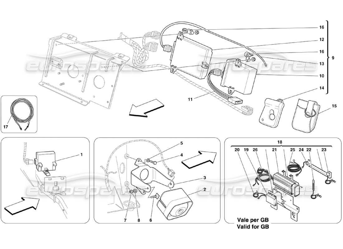 ferrari 360 challenge stradale teilediagramm für elektrische platinen und geräte zur diebstahlsicherung