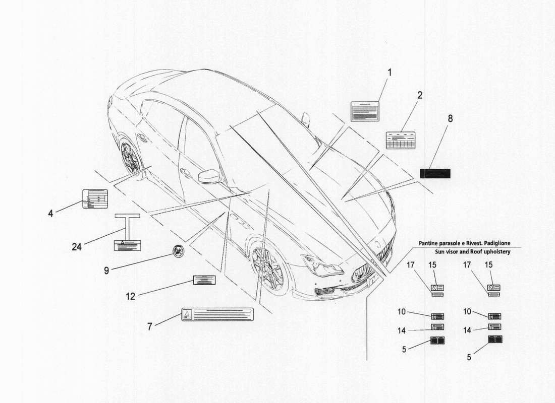 maserati qtp. v6 3.0 bt 410bhp 2wd 2017 aufkleber und etiketten teilediagramm