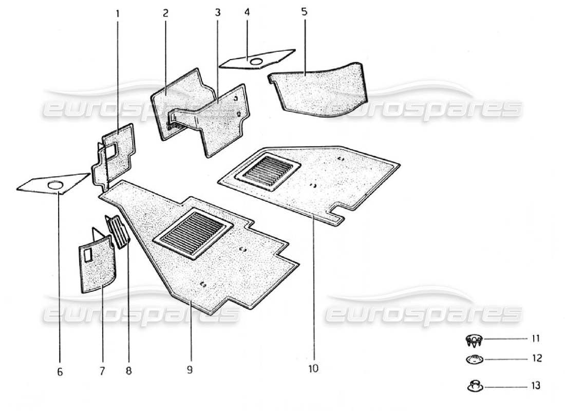 ferrari 308 gtb (1976) teilediagramm für teppichböden