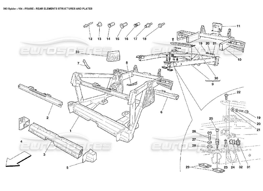 ferrari 360 spider rahmen - teilediagramm für hintere elemente, strukturen und platten