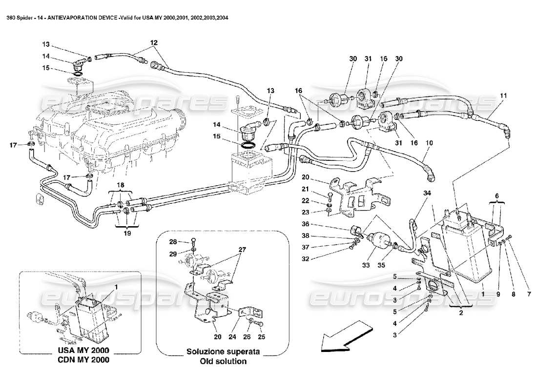 ferrari 360 spider teilediagramm des verdunstungsschutzgeräts