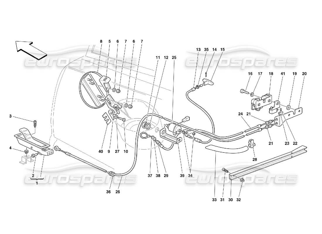 ferrari 355 (5.2 motronic) öffnungsvorrichtungen für heckhaube und tankklappe - teilediagramm