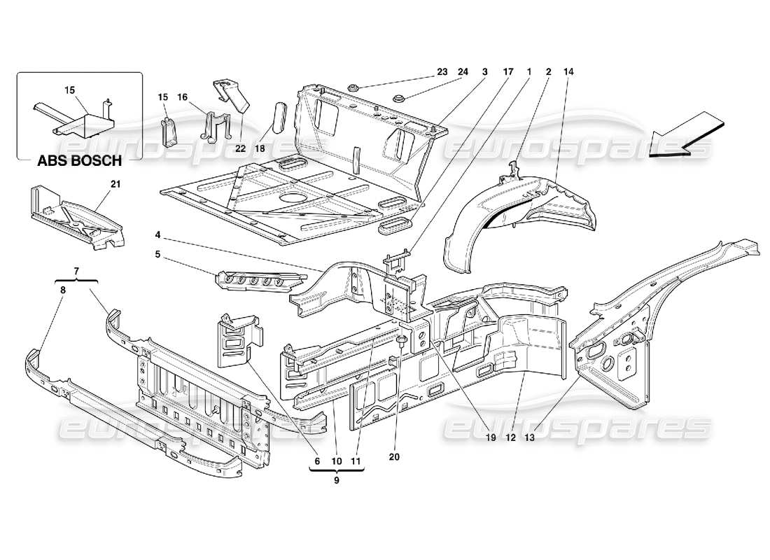 ferrari 355 (5.2 motronic) vordere teilstrukturen teilediagramm