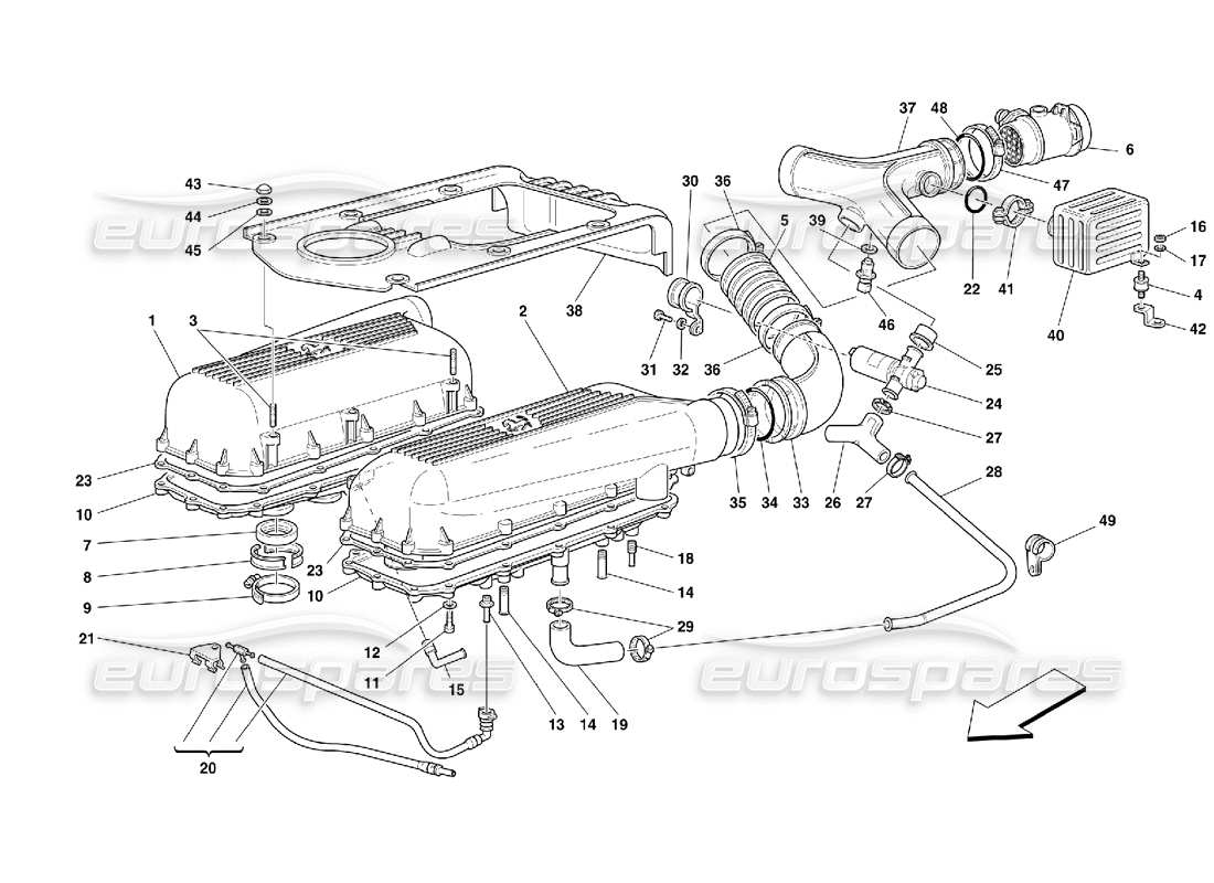 ferrari 355 (5.2 motronic) luftfiltergehäuse-ersatzteildiagramm