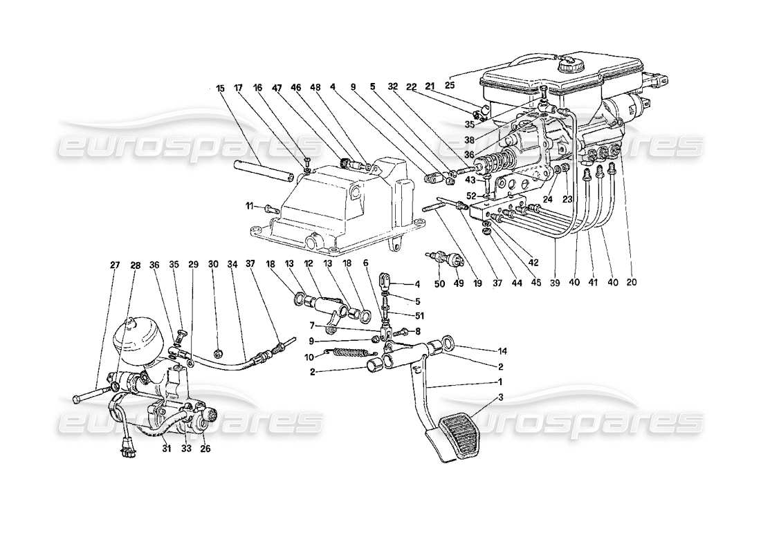ferrari 208 turbo (1989) hydrauliksystem der kupplung (für fahrzeuge mit antiblockiersystem) - teilediagramm