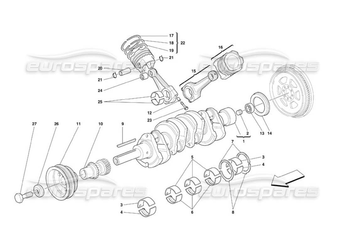 ferrari 360 challenge (2000) antriebswelle - pleuelstangen und kolben - teilediagramm