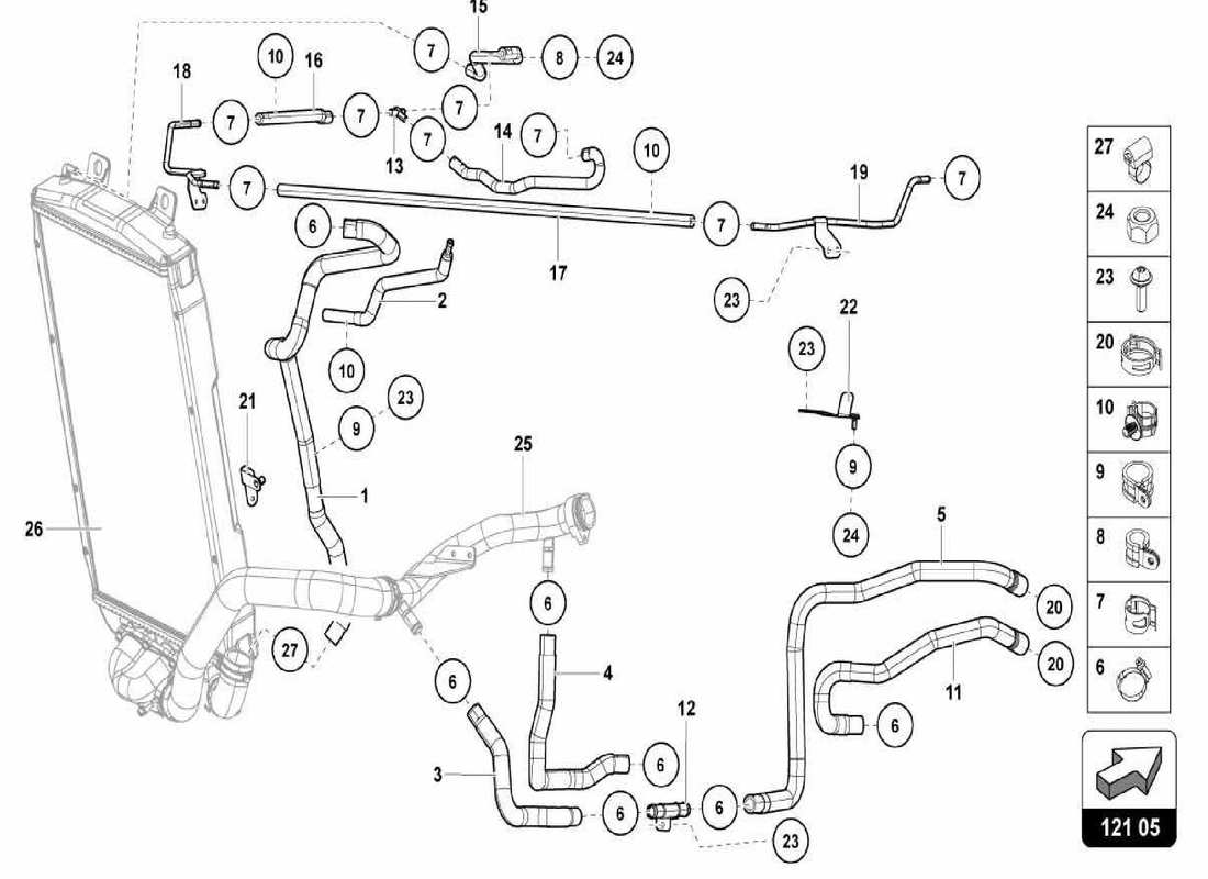 lamborghini centenario spider teilediagramm des wasserkühlsystems