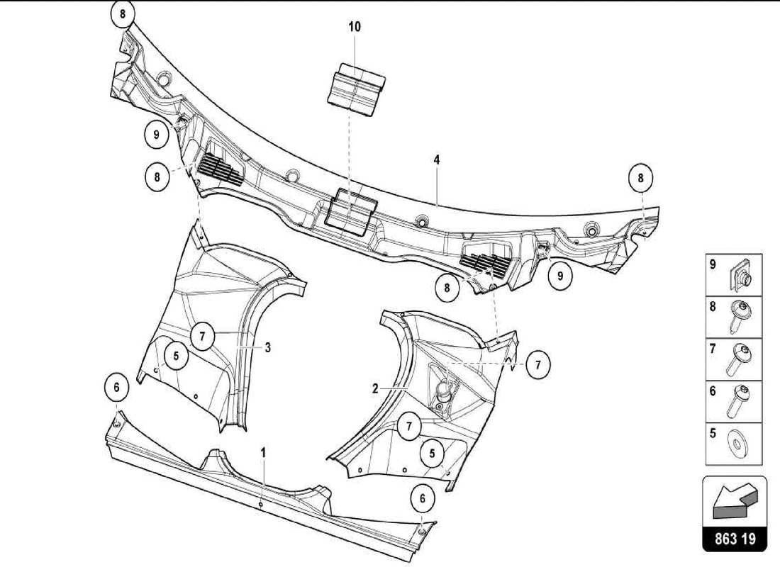 lamborghini centenario spider gepäckraum - teilediagramm der verkleidung