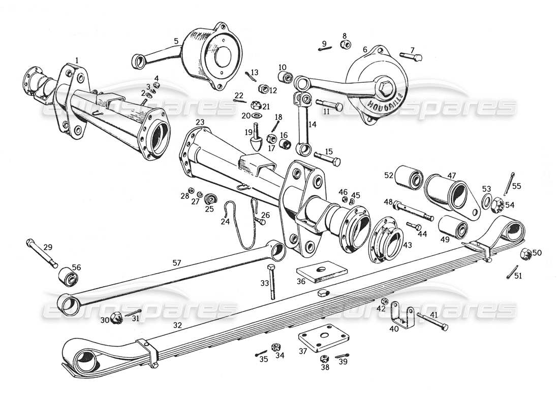 ferrari 250 gte (1957) teilediagramm für achsschenkel und hinterradaufhängung