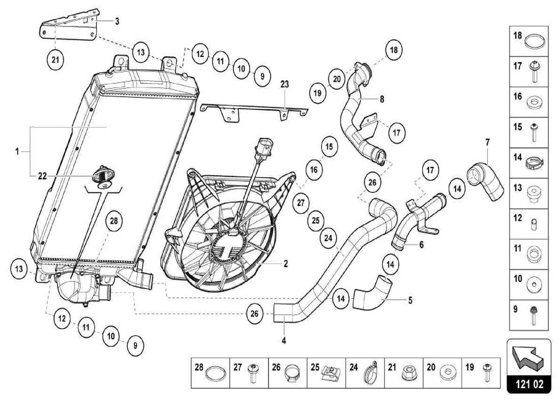 lamborghini centenario spider teilediagramm des wasserkühlsystems