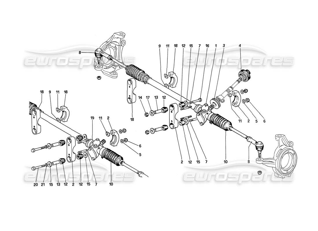 ferrari 208 turbo (1989) teilediagramm für lenkgetriebe und gestänge