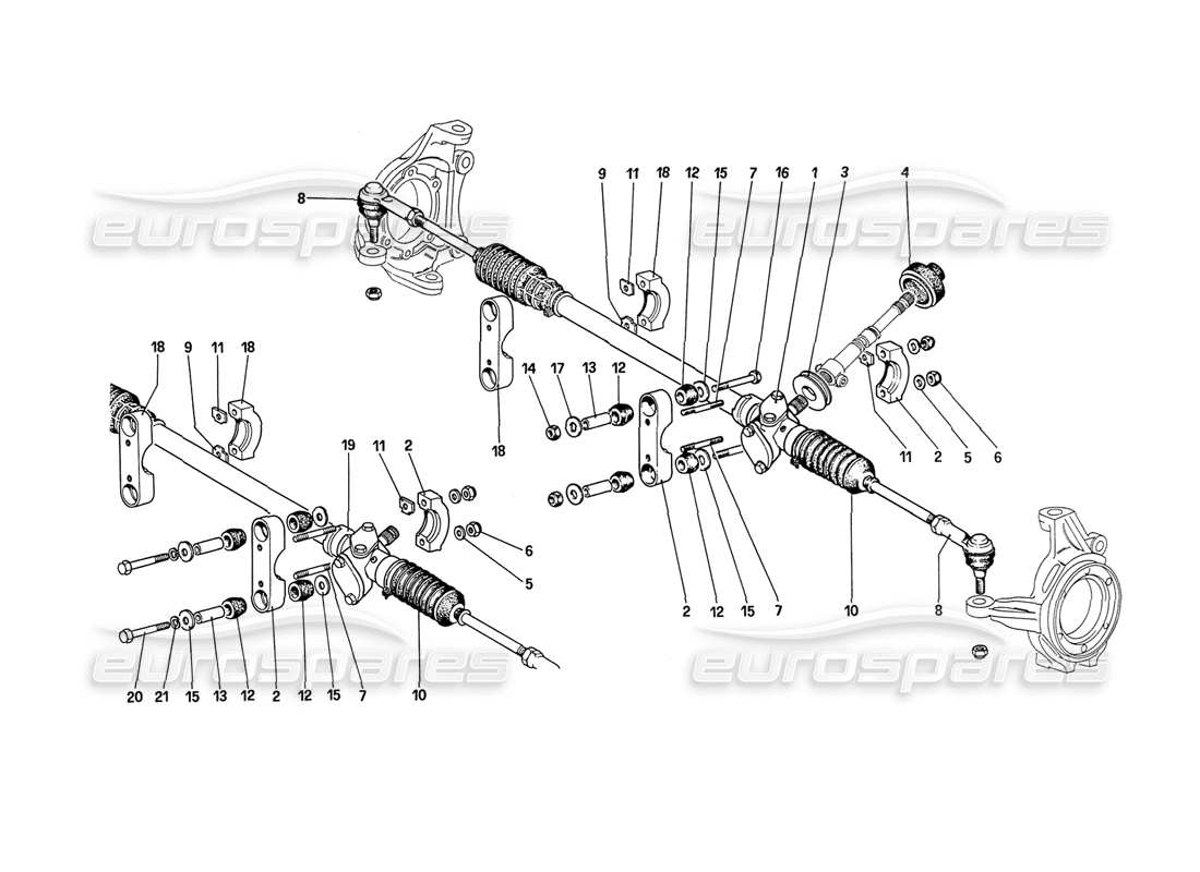 ferrari 208 turbo (1989) teilediagramm für lenkgetriebe und gestänge