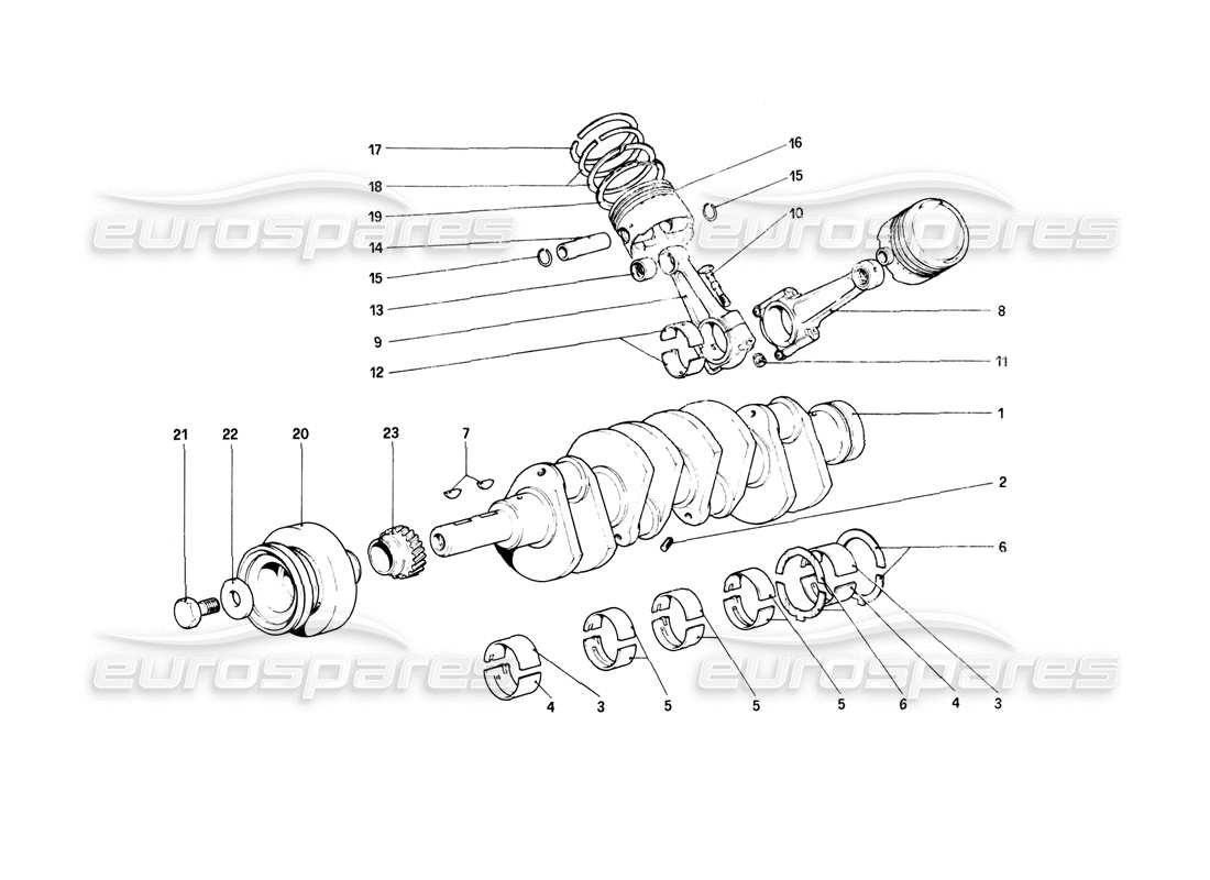 ferrari mondial 8 (1981) kurbelwelle – pleuel und kolben teilediagramm