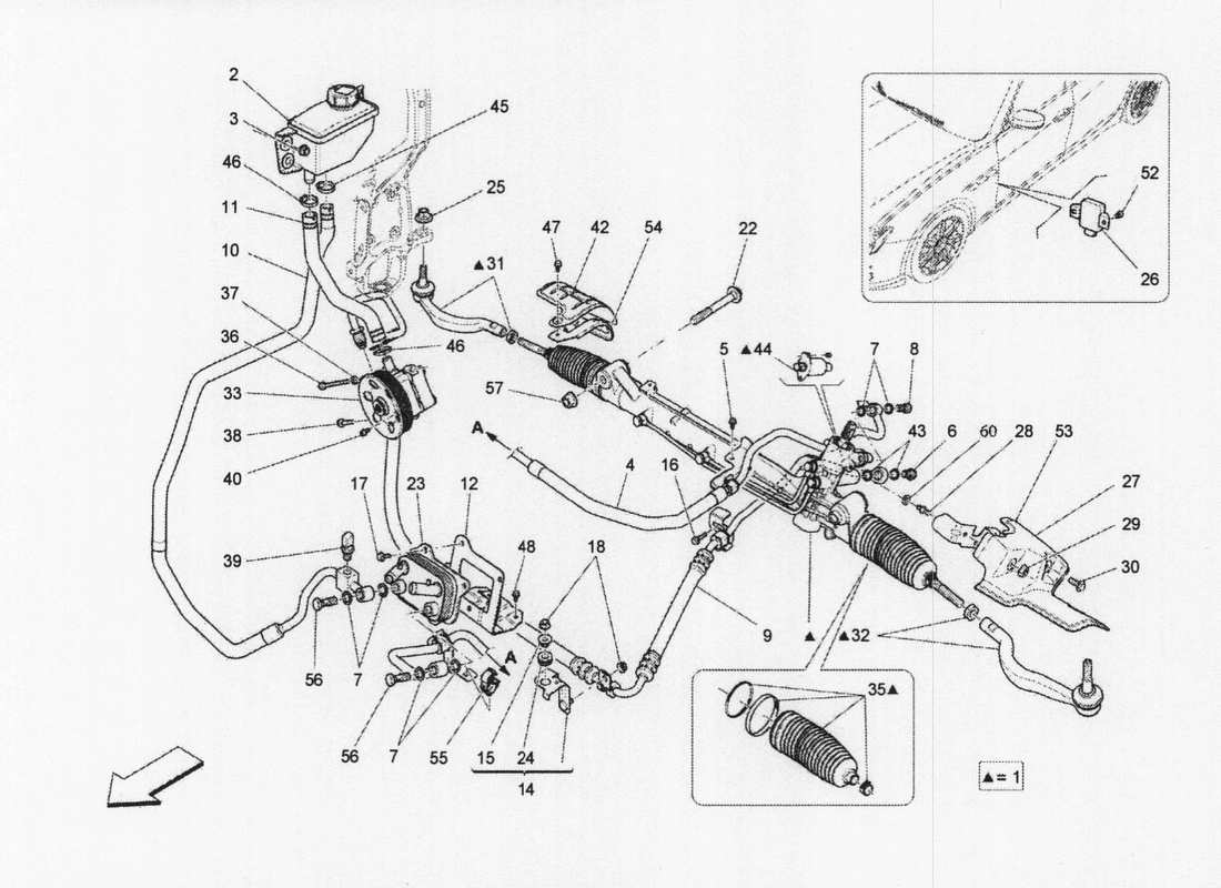 maserati qtp. v6 3.0 bt 410bhp 2wd 2017 komplette lenkzahnradeinheit ersatzteildiagramm