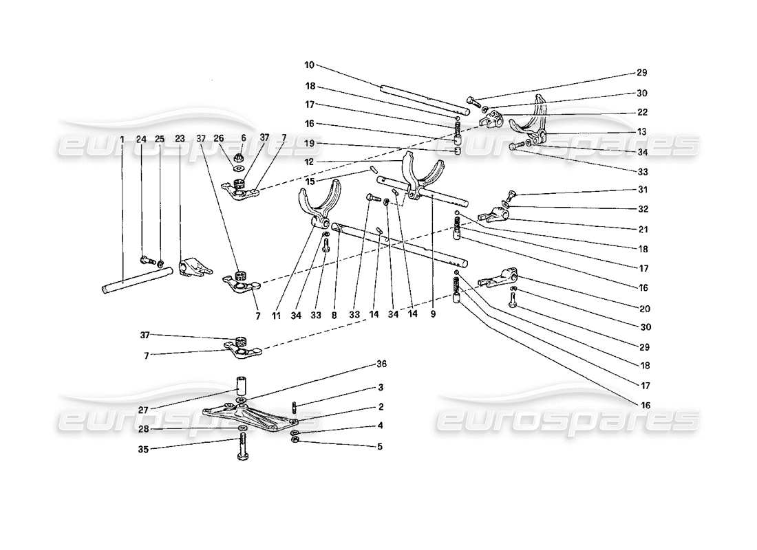 ferrari 208 turbo (1989) teilediagramm für die internen getriebesteuerungen