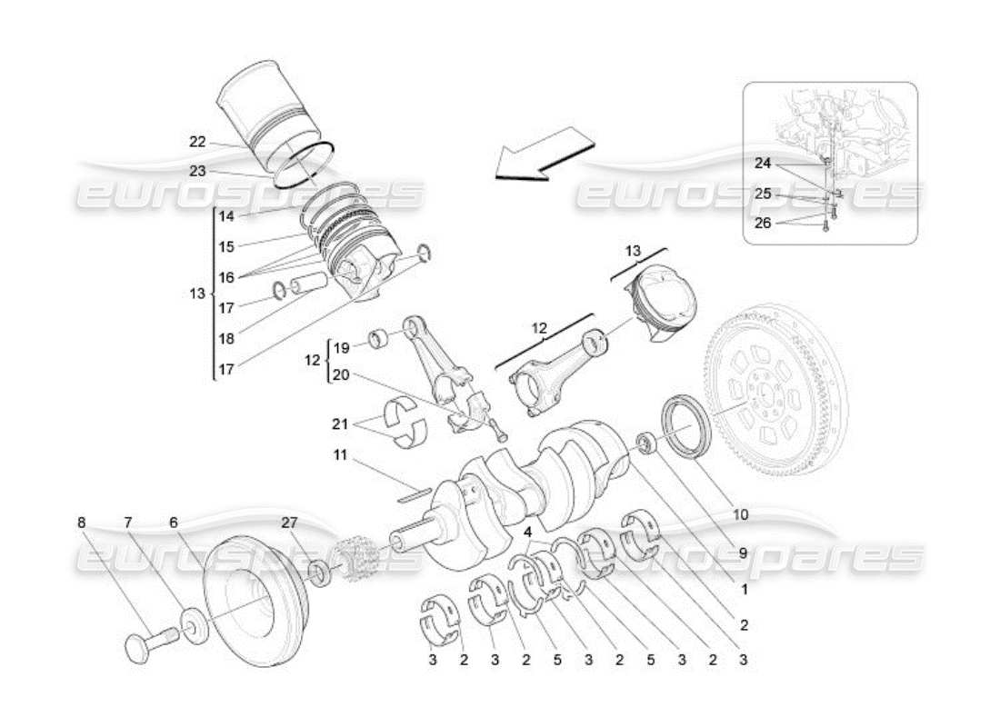 maserati qtp. (2005) 4.2 kurbelmechanismus teilediagramm