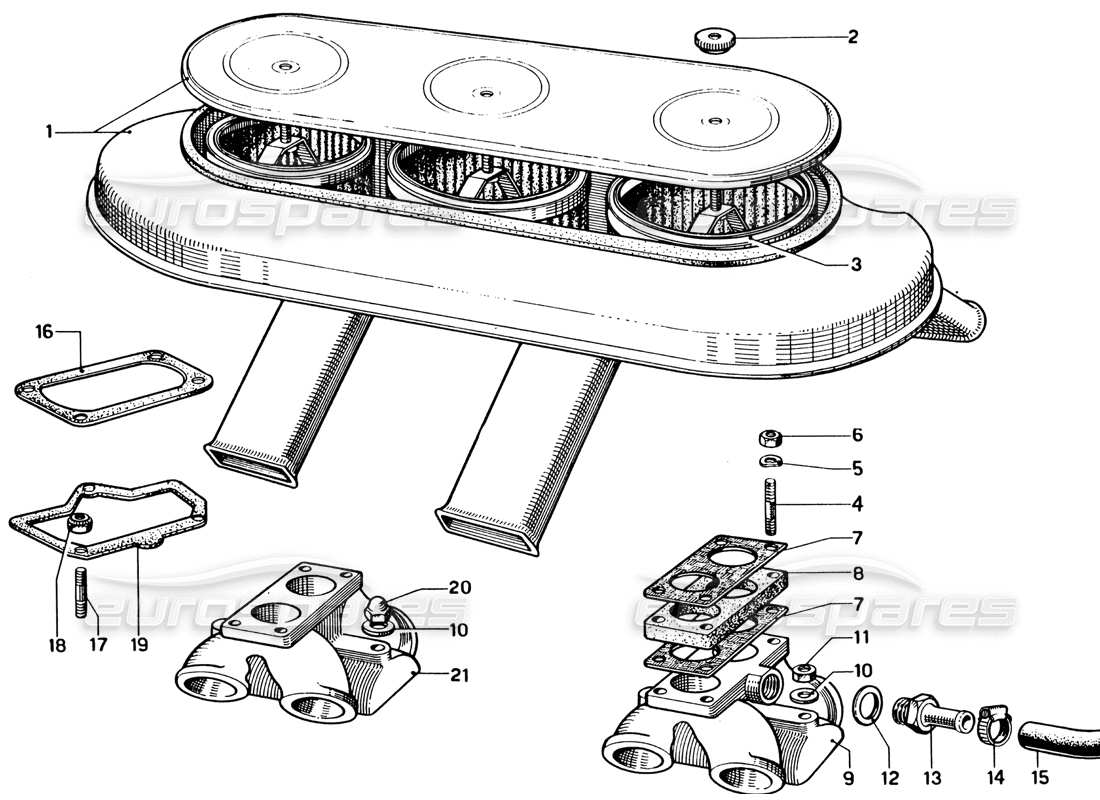 ferrari 330 gtc coupe teilediagramm für luftfilter und verteiler