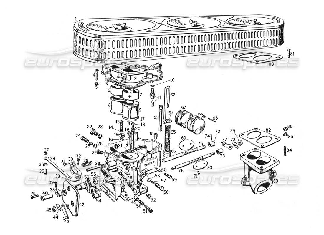ferrari 250 gte (1957) teilediagramm für vergaser und filter