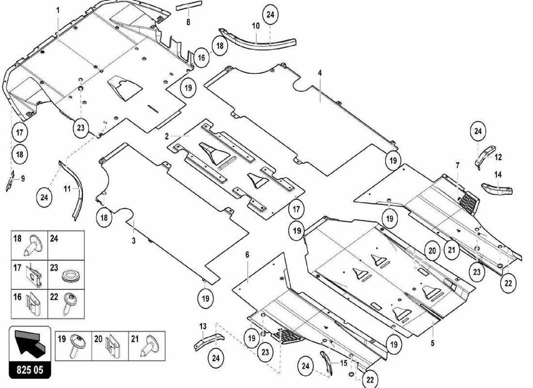 lamborghini centenario spider frame floor panels - lower section trim part diagram