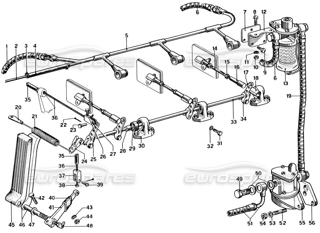 ferrari 330 gtc coupe teilediagramm für kraftstoffleitungen, filter und pumpen