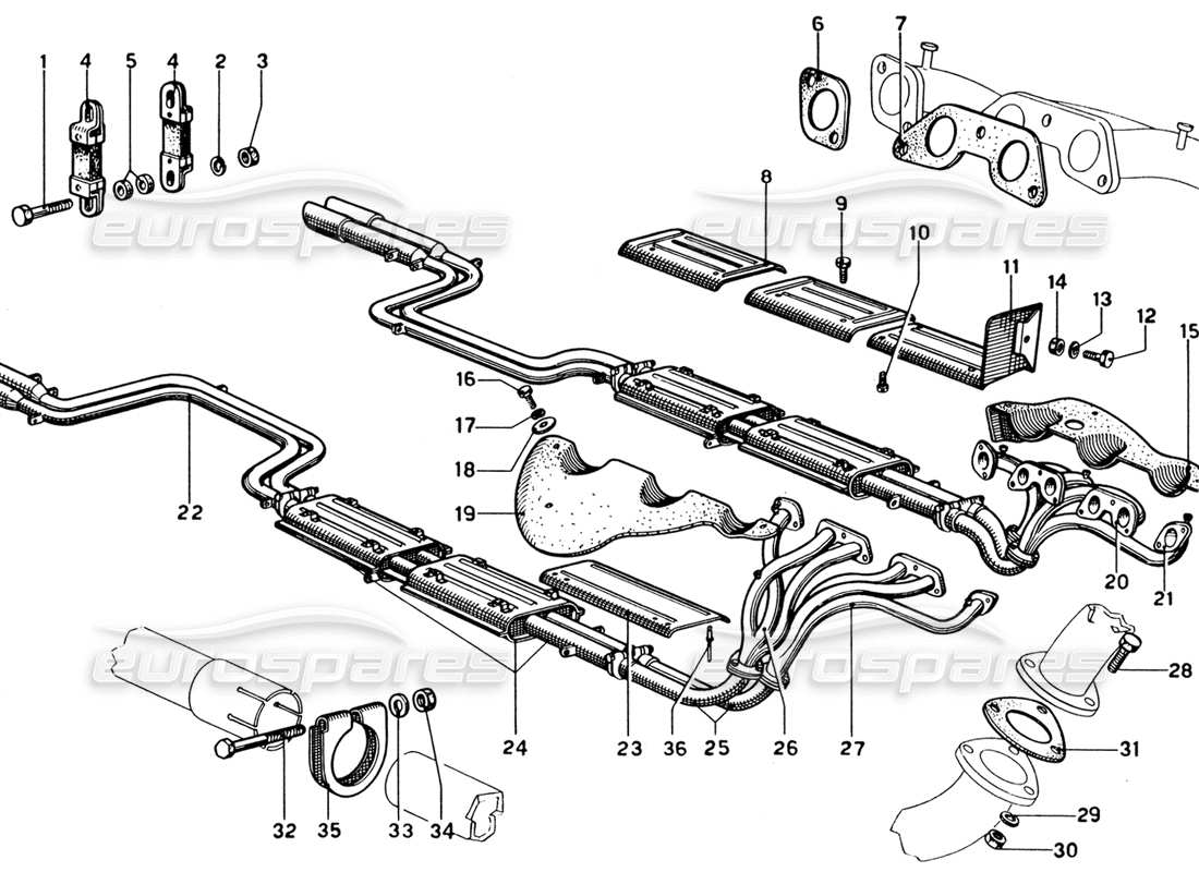 ferrari 330 gtc coupe teilediagramm für die auspuffrohrbaugruppe