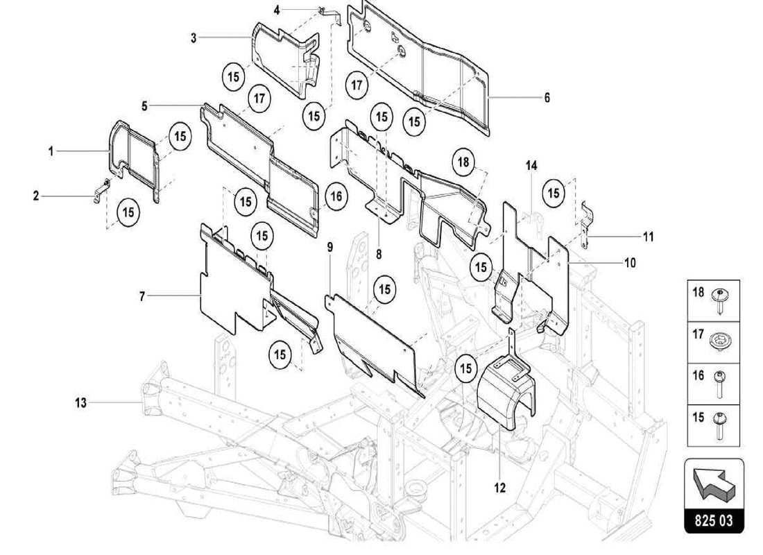 lamborghini centenario spider frame floor panels - heatshield part diagram