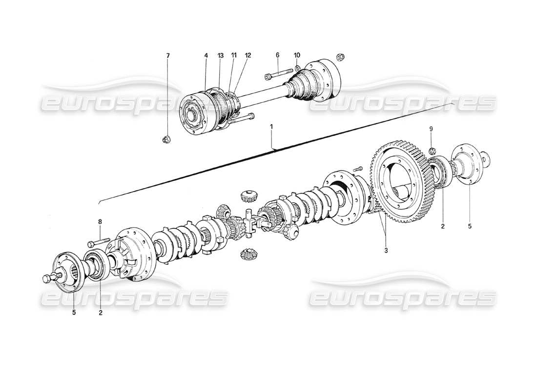 ferrari 208 turbo (1989) differential- und achswellen teilediagramm