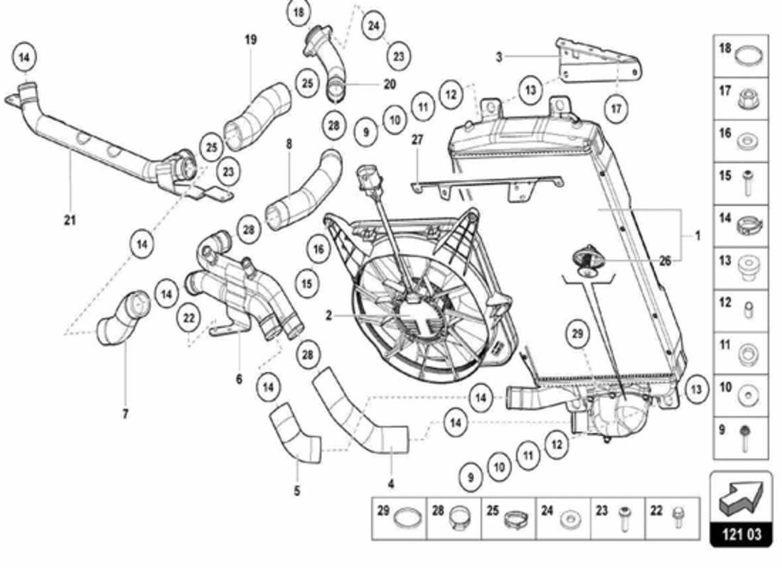 lamborghini centenario spider teilediagramm des wasserkühlsystems