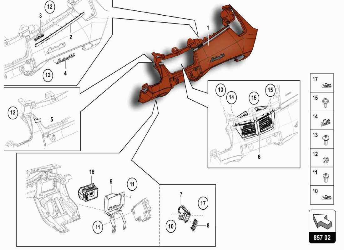 lamborghini centenario spider instrumententafel ersatzteildiagramm