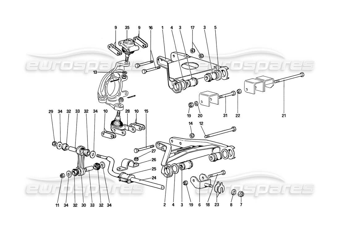 ferrari 208 turbo (1989) front suspension -wishbones (up to car no. 76625) part diagram