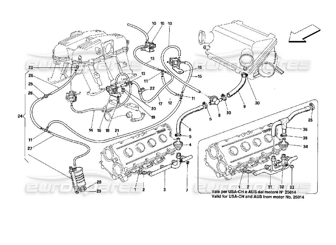 ferrari mondial 3.4 t coupe/cabrio lufteinblasvorrichtung - für fahrzeuge mit katalysator - motronic 2.7 ersatzteildiagramm