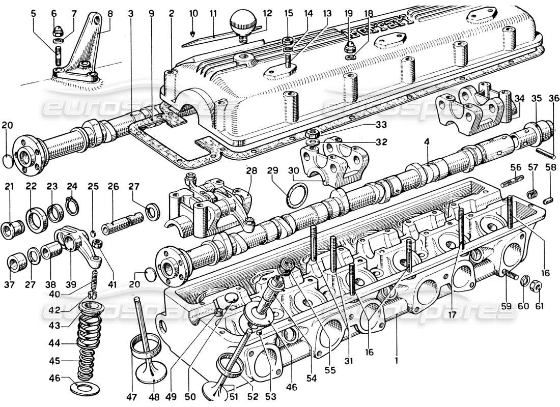 ferrari 330 gtc coupe zylinderkopf-teilediagramm
