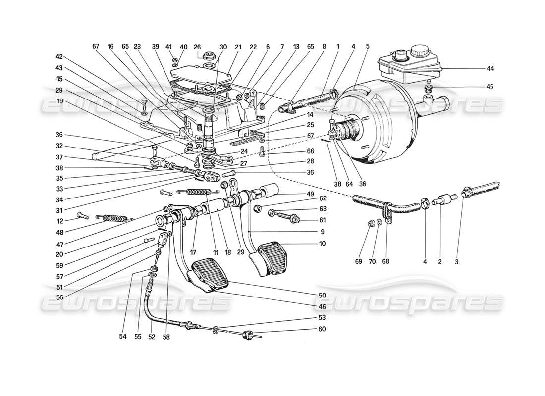 ferrari 208 turbo (1989) pedalboard - brems- und kupplungssteuerung (für fahrzeuge ohne antiblockiersystem) teilediagramm