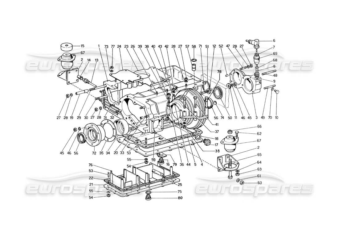 ferrari 246 dino (1975) ölwanne – getriebe und differential teilediagramm