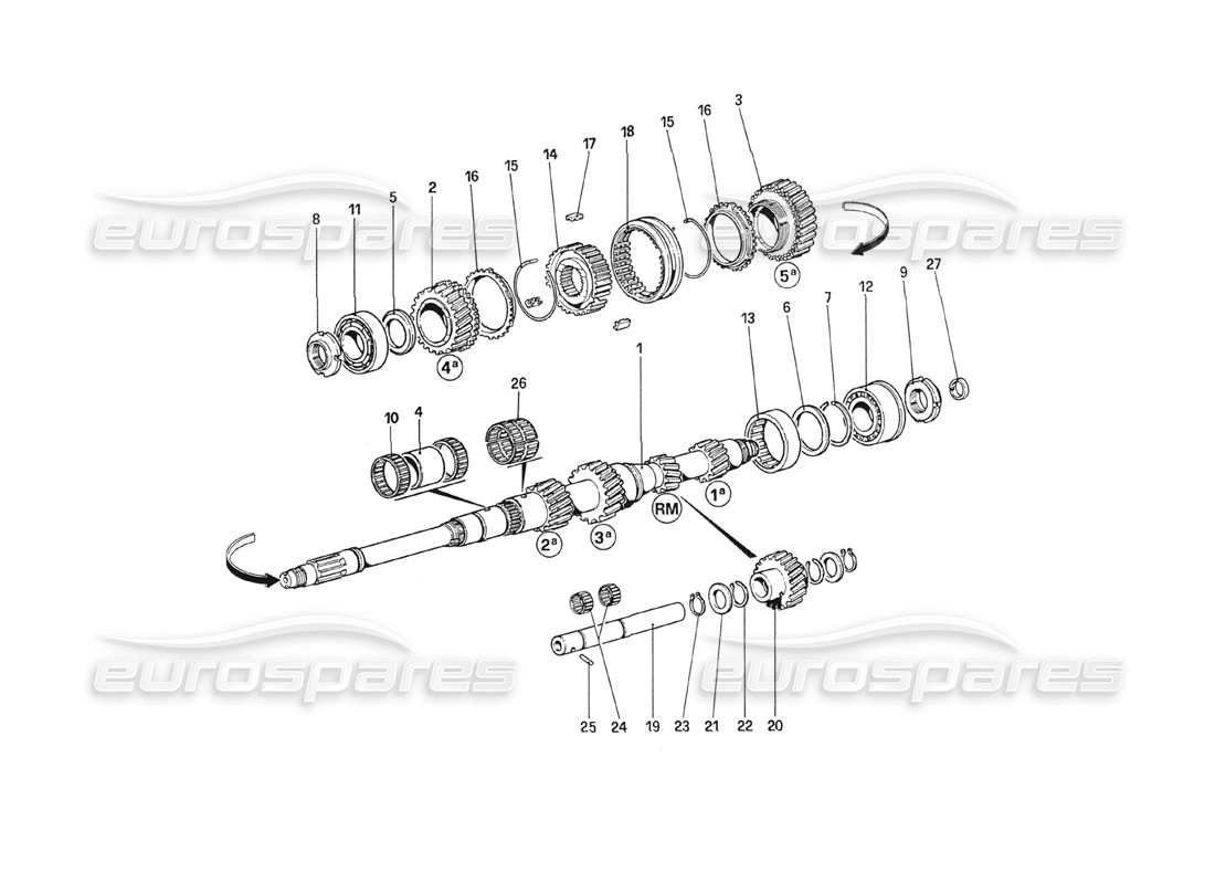 ferrari 208 turbo (1989) teilediagramm für hauptwellenzahnräder