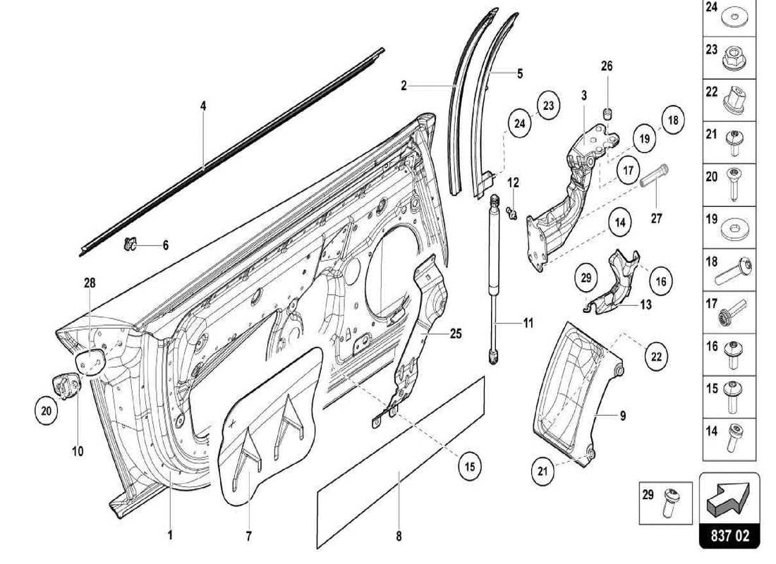 lamborghini centenario spider fahrer- und beifahrertür teilediagramm