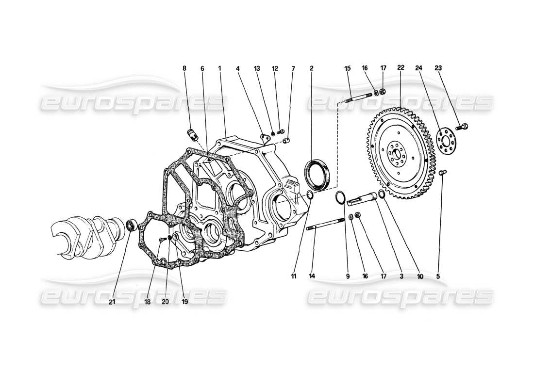 ferrari 308 gtb (1980) schwungrad und kupplungsgehäuse-distanzstück teilediagramm