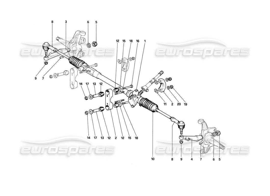 ferrari 308 (1981) gtbi/gtsi teilediagramm für lenkgetriebe und gestänge