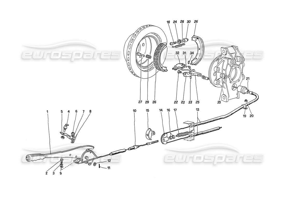 ferrari 208 turbo (1989) teilediagramm der handbremssteuerung