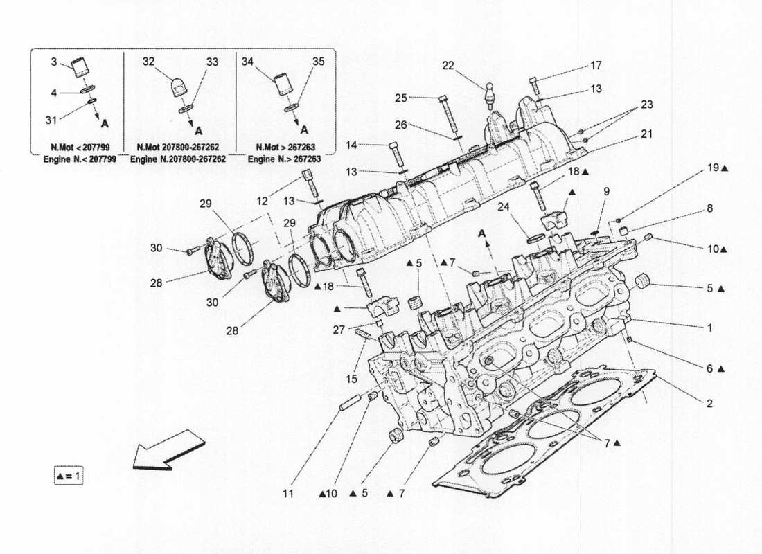 maserati qtp. v6 3.0 bt 410bhp 2wd 2017 teilediagramm für rechten zylinderkopf