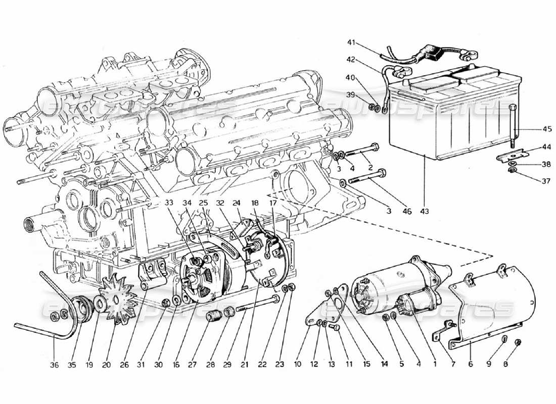 ferrari 308 gtb (1976) teilediagramm für stromerzeugungssysteme