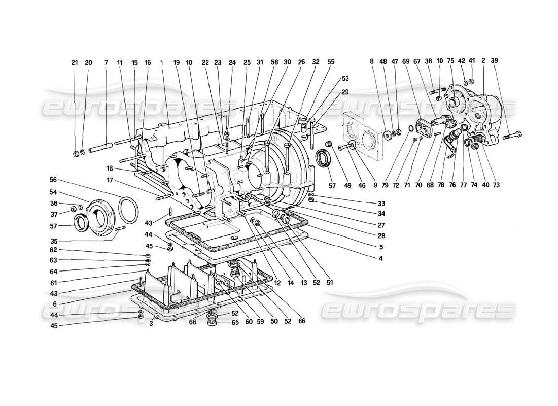 ferrari 308 (1981) gtbi/gtsi getriebe - differentialgehäuse und ölwanne - teilediagramm