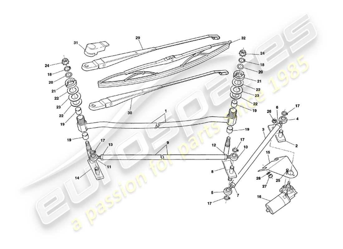 aston martin v8 coupe (1999) teilediagramm für scheibenwischer