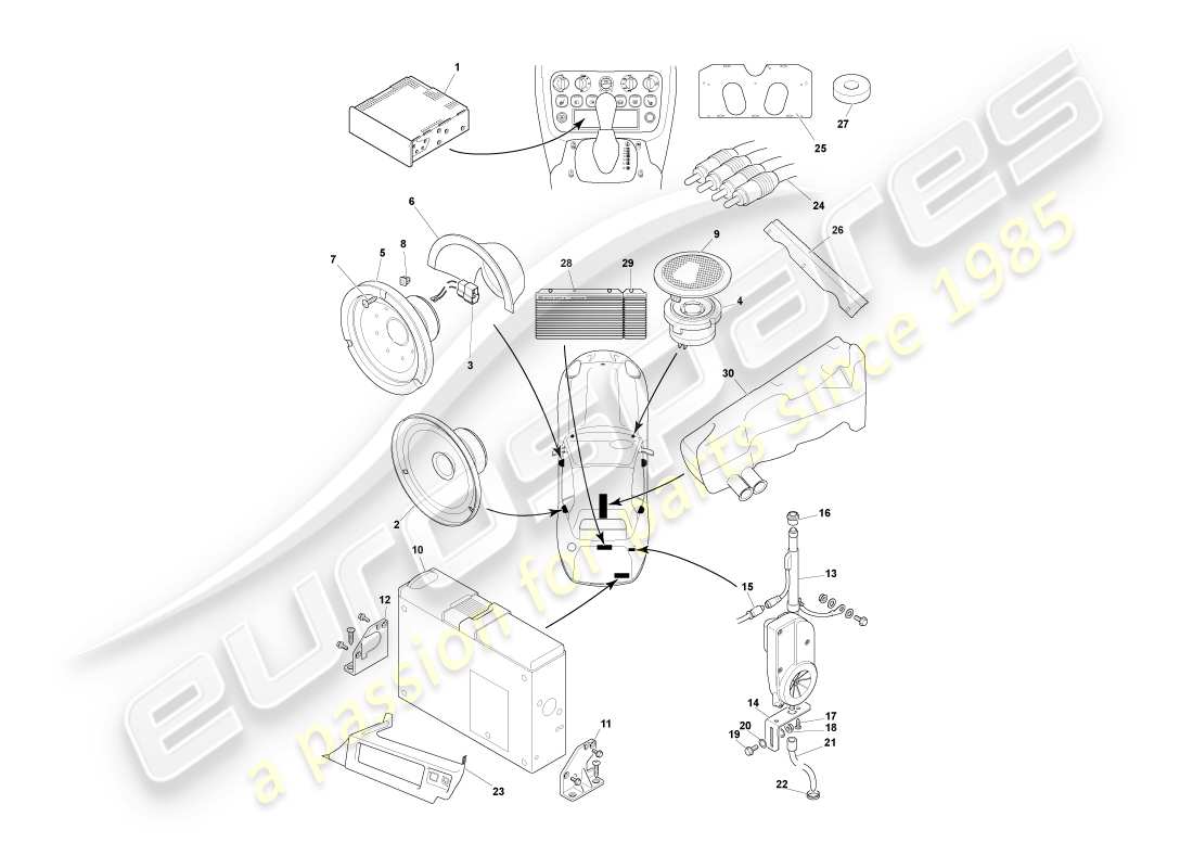 aston martin db7 vantage (2001) teilediagramm für in-car-entertainment