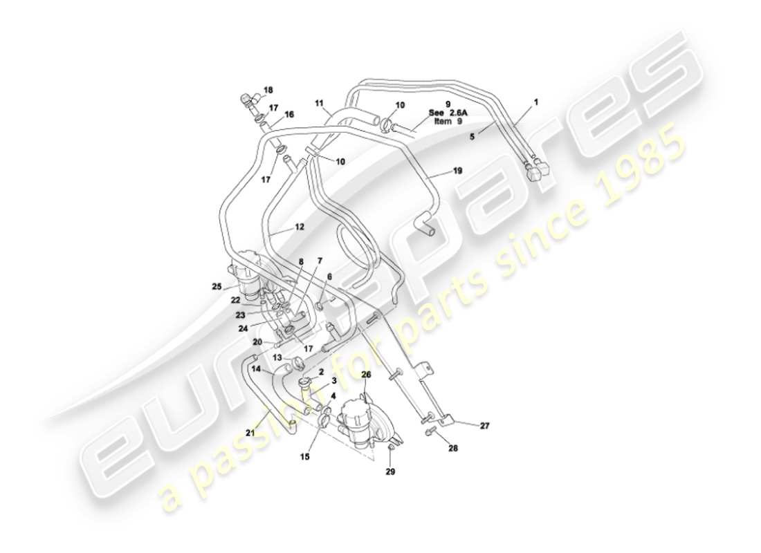 aston martin vanquish (2005) teilediagramm für kraftstoffleitungen