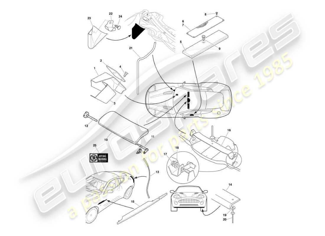 aston martin vanquish (2003) teilediagramm für karosseriebeschläge